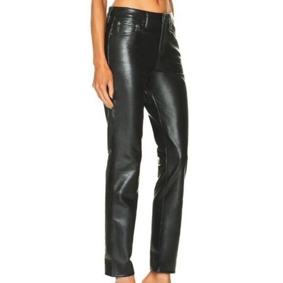 Agolde 90’s Leather Pinch Waist Black Pants Recycled Straight Leg Size 24 - Picture 7 of 13